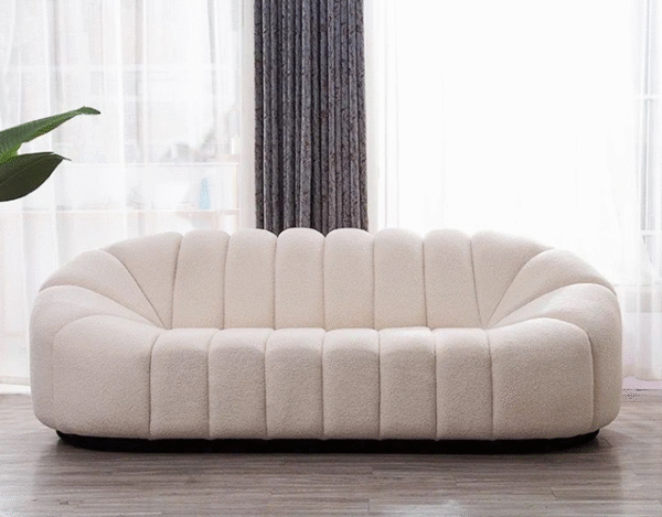 Boucle Upholstery Velvet Arm Lounge Zucca Sofa Ivory White Couch 3-Seater New - Image 2