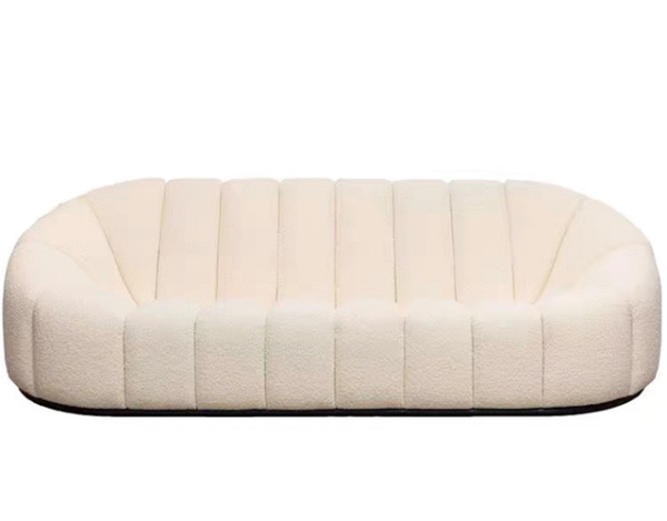 Boucle Upholstery Velvet Arm Lounge Zucca Sofa Ivory White Couch 3-Seater New - Image 3