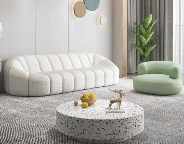 Boucle Upholstery Velvet Arm Lounge Zucca Sofa Ivory White Couch 3-Seater New - Image 5