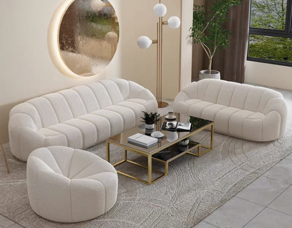 Boucle Upholstery Velvet Arm Lounge Zucca Sofa Ivory White Couch 3-Seater New - Image 6