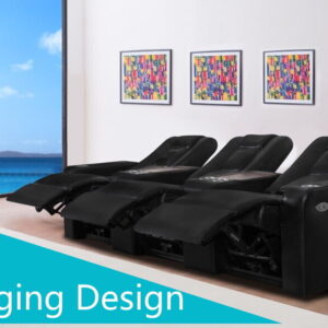 3 Seater Home Theatre Black Leather Recliner Lounge