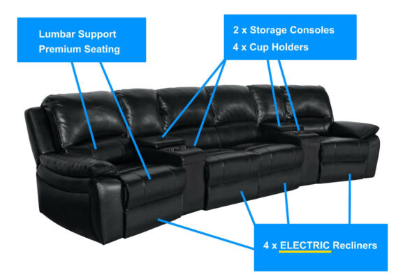 4 Seater Electric Home Theatre Recliner Lounge Cinema Chair Media Room Furniture - Image 10