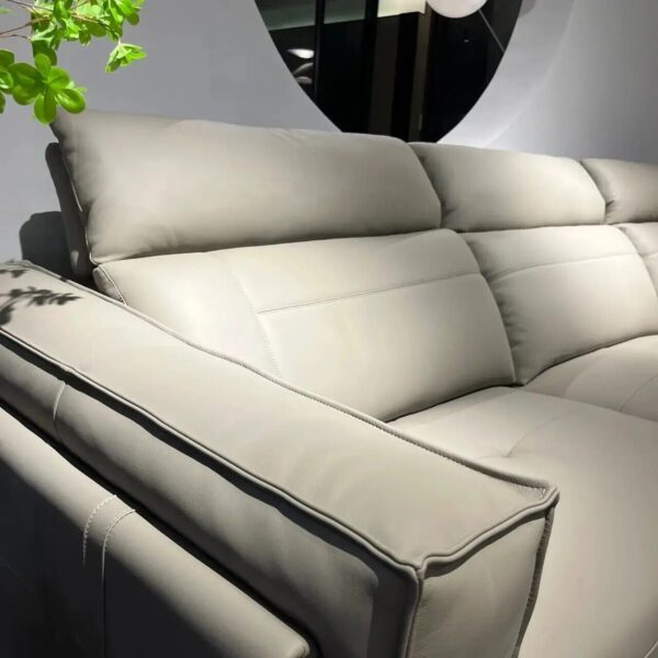 3-seater 100% real leather lounge couch adjustable headrest light grey brand new - Image 2