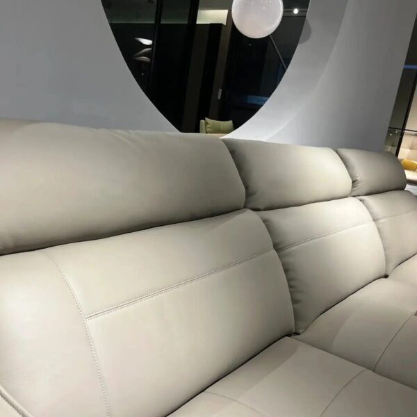 3-seater 100% real leather lounge couch adjustable headrest light grey brand new - Image 4