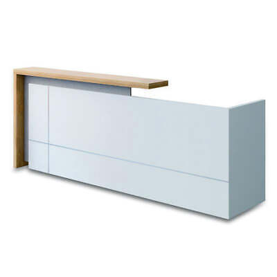 ZIVA Reception Desk Counter 2.4M Right Panel Kadi Wood White Office Desk