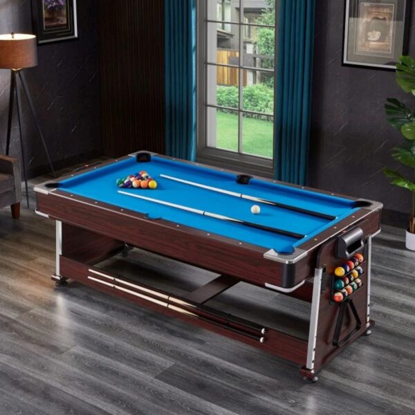 7FT 4IN1 Convertible Pool Table Walnut Blue or Green Felt - Image 9