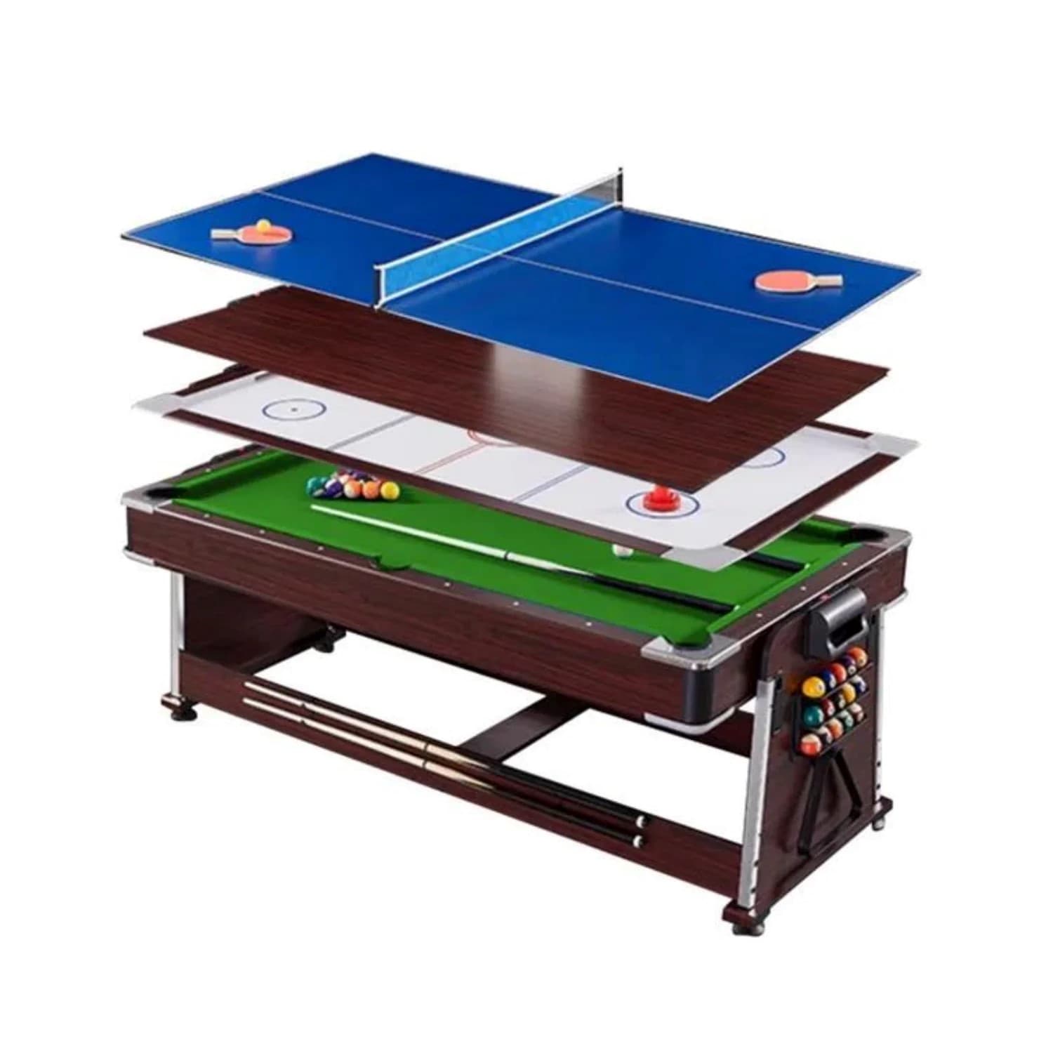 7FT 4IN1 Convertible Pool Table Walnut Blue or Green Felt