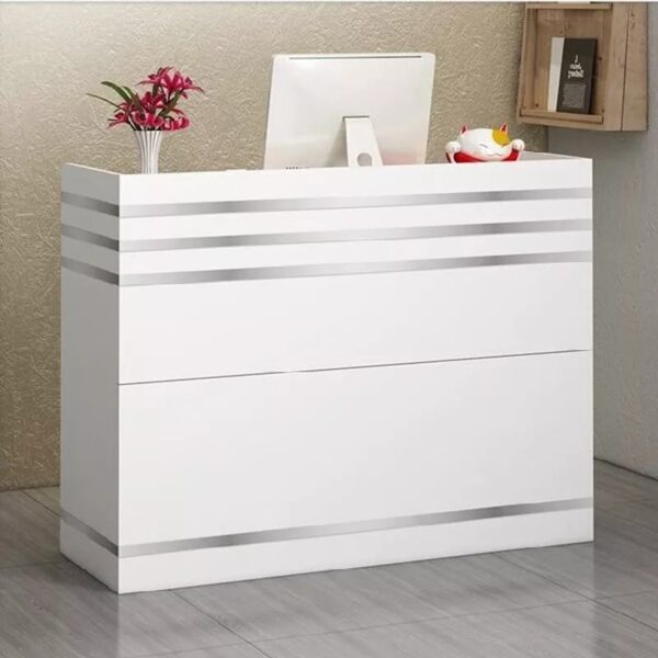 Impressions Reception Desk - Modern Counter with Shelves, White Office Furniture - Image 4