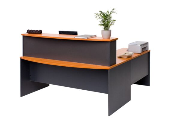 BOW Front Reception Desk with HOB and Universal Return - CHERRY 1800