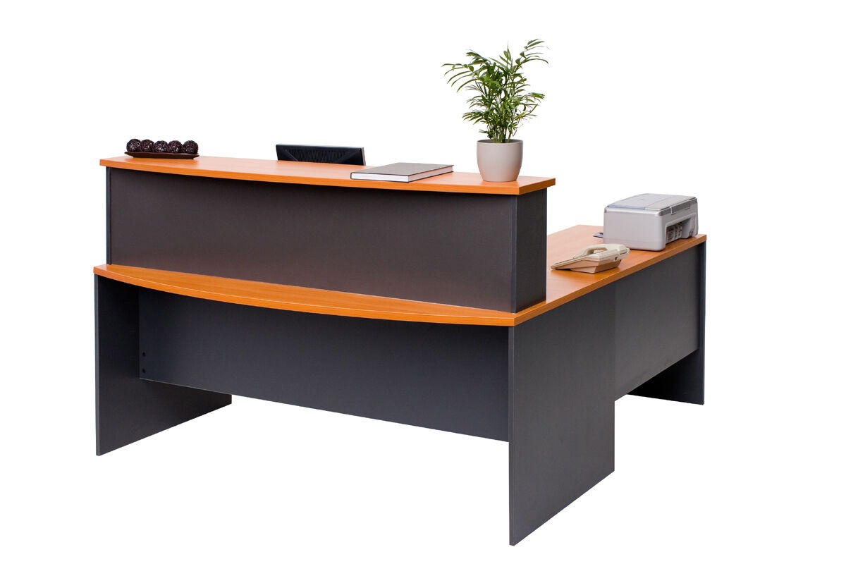 BOW Front Reception Desk with HOB and Universal Return - CHERRY 1800