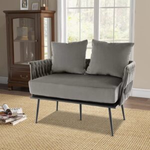 Armchair Lounge Chair 2-Seater Accent Dutch Velvet Sofa Couch w/ Woven Back