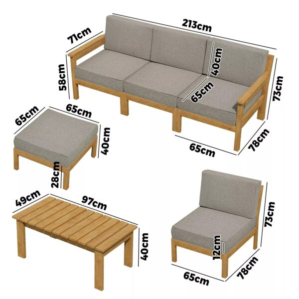 Livsip 7PCS Outdoor Sofa Set Garden Lounge Setting Patio Furniture Table Chairs - Image 2