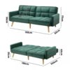 Oikiture Sofa Bed Futon Convertible Velvet Lounge Couch 3-Seater Recliner Green - Image 2