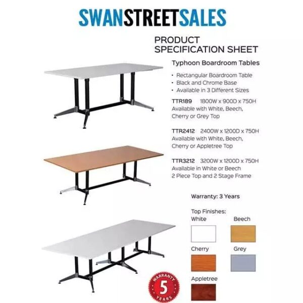 Rapidline Boardroom Table Dual Post 1800mm x 1200mm Typhoon Cherry TTR18 - Image 2