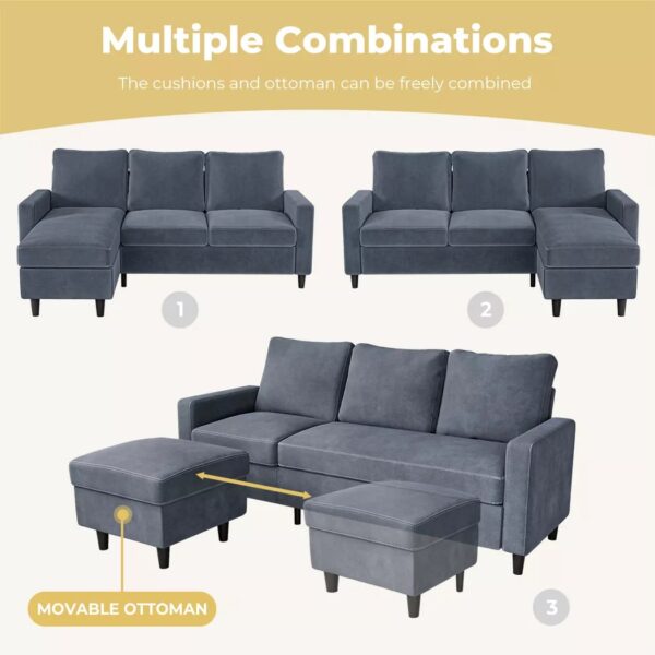 Levede 3 Seater Sofa L-Shaped Convertible Modular Couch Lounge Ottoman 195cm - Image 3