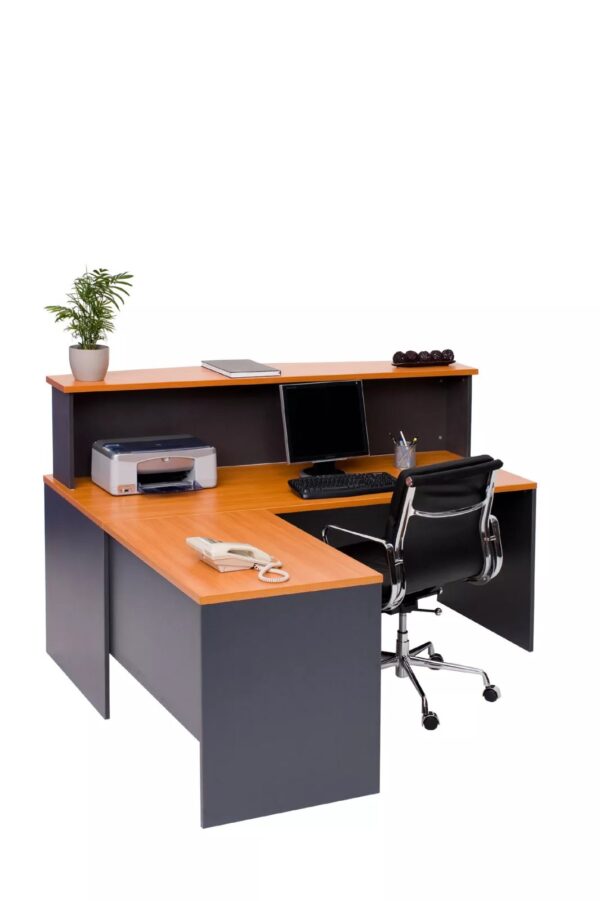 BOW Front Reception Desk with HOB and Universal Return - CHERRY 1800 - Image 2