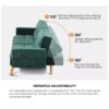 Oikiture Sofa Bed Futon Convertible Velvet Lounge Couch 3-Seater Recliner Green - Image 4