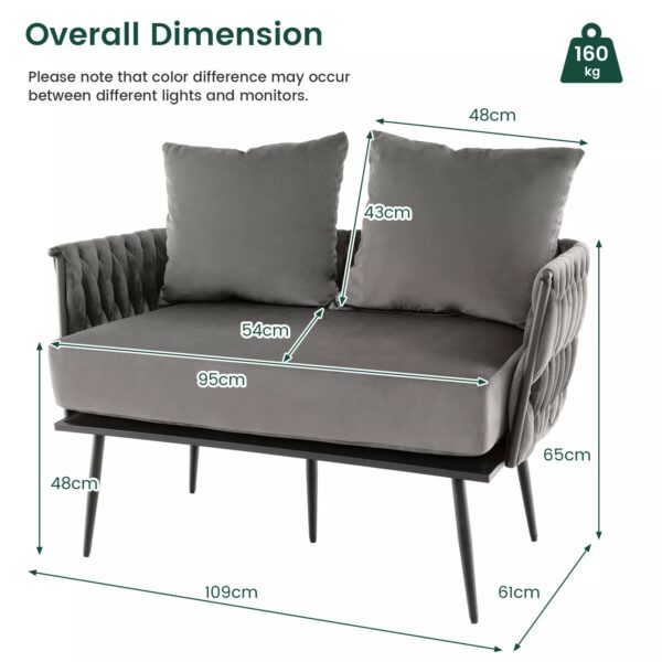 Armchair Lounge Chair 2-Seater Accent Dutch Velvet Sofa Couch w/ Woven Back - Image 4
