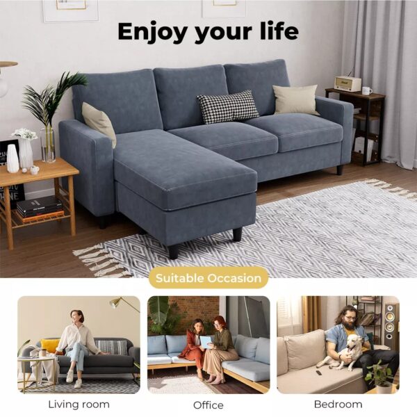 Levede 3 Seater Sofa L-Shaped Convertible Modular Couch Lounge Ottoman 195cm - Image 7