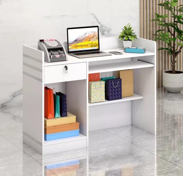 Impressions Reception Desk - Modern Counter with Shelves, White Office Furniture - Image 2