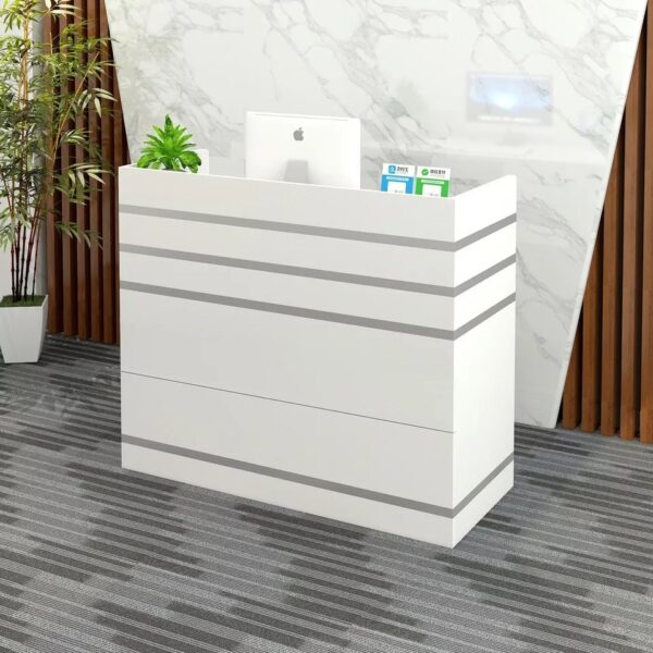 Impressions Reception Desk - Modern Counter with Shelves, White Office Furniture - Image 3