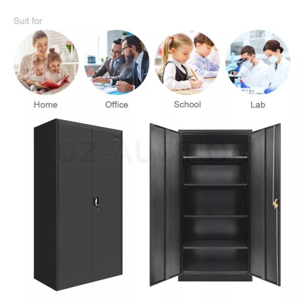 185cm Steel Filing Cabinet Office Home Stationary Lockable Storage Cupboard BK - Image 3