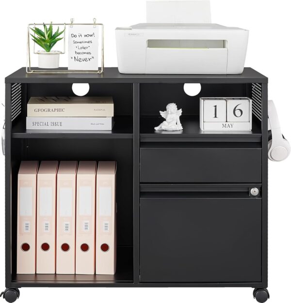 Metal File Cabinet with Shelves,Lockable Drawers Black Office Legal/Letter/A4