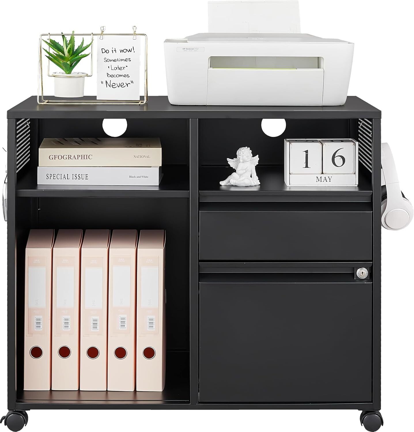 Metal File Cabinet with Shelves,Lockable Drawers Black Office Legal/Letter/A4
