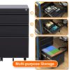 3 Drawer File Cabinet with Wheels,Under Desk Metal Mobile Filing Cabinet,Black - Image 2