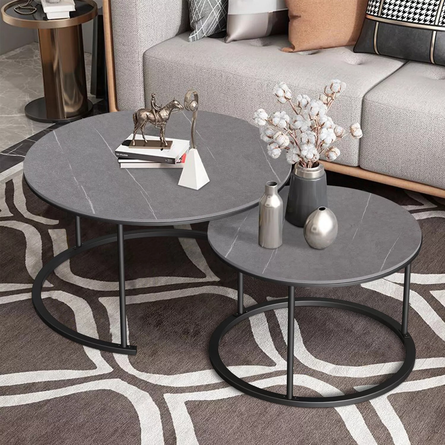 Real Sintered Stone Round Coffee Table and Side Table Marble Table Large & Small