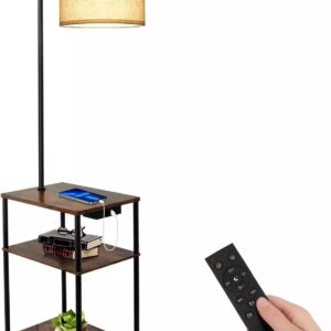 Floor Lamp with Table, Bedside Table with Lamp with USB Ports, 3-Color Temperat