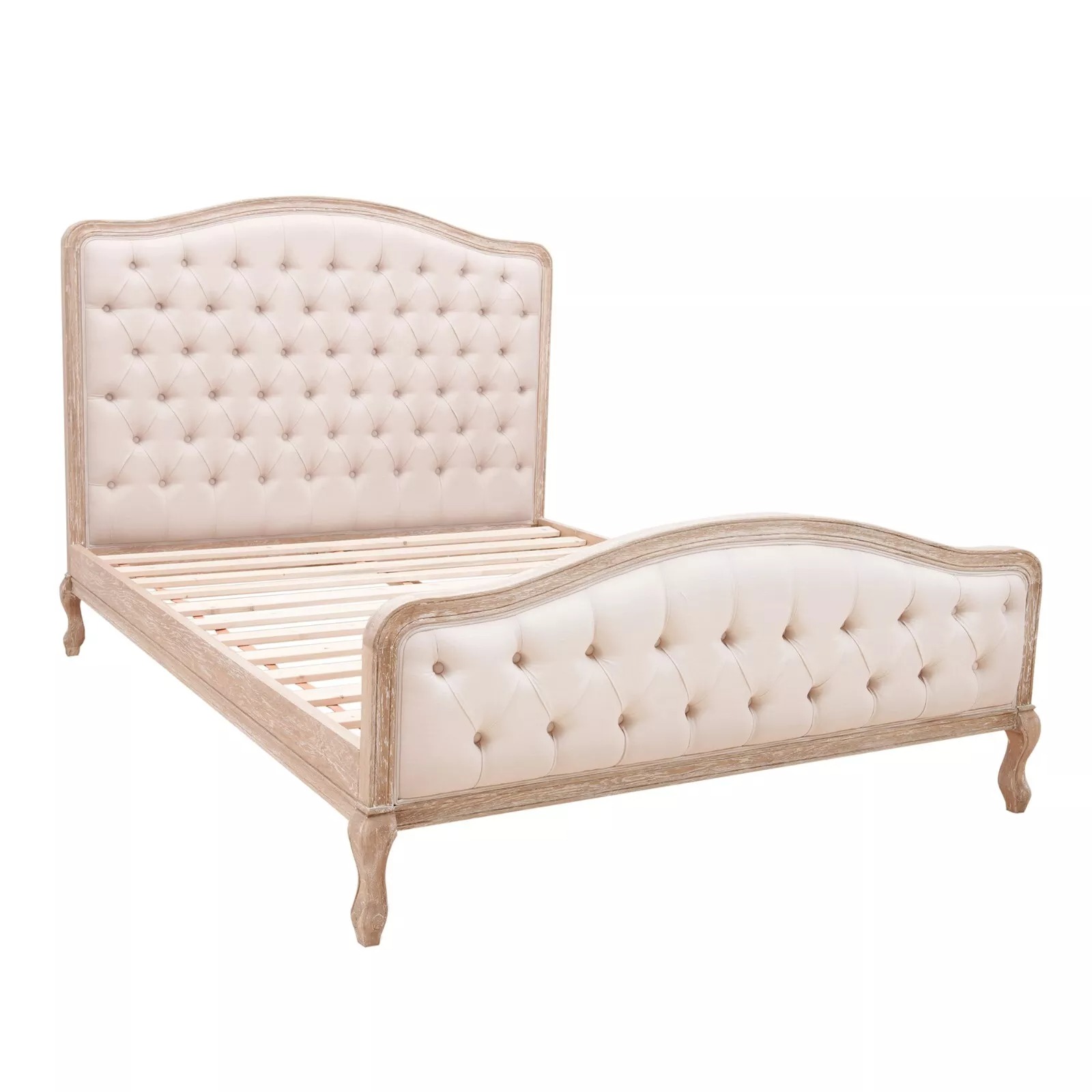 Charme Bed Frame Solid Oak with Button Tufting Upholstery - King size