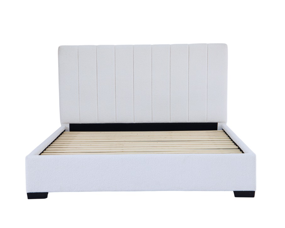 King Bed Frame | Luxury White BOUCLE Upholstery