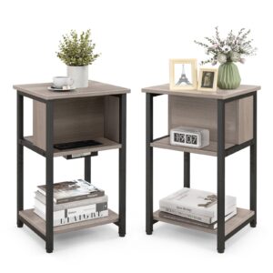 3-Tier Bedside Table Set of 2 End Table w/ Storage Shelf Side Table Bedroom