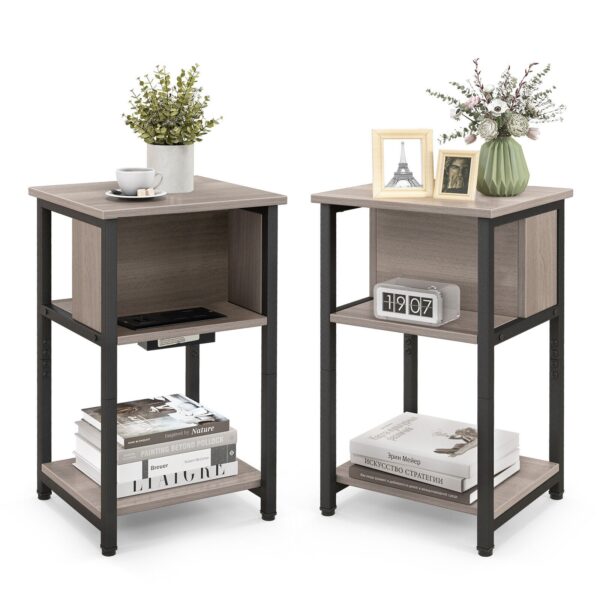 3-Tier Bedside Table Set of 2 End Table w/ Storage Shelf Side Table Bedroom