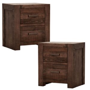 Catmint Set of 2 Bedside Tables 2 Drawers Storage Cabinet Pine Wood Grey Stone D