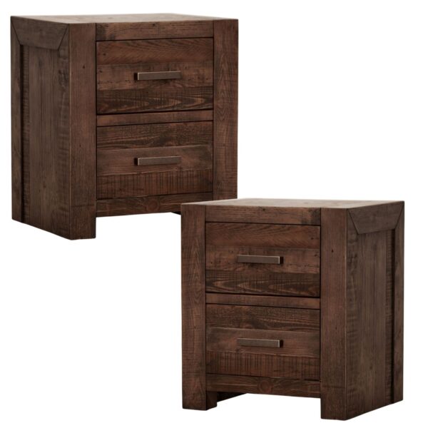 Catmint Set of 2 Bedside Tables 2 Drawers Storage Cabinet Pine Wood Grey Stone D