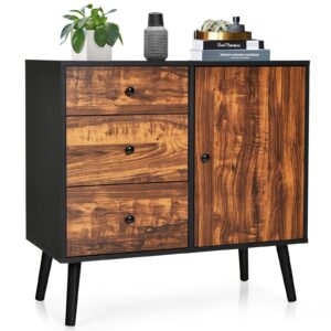 Vintage Storage Cabinet Drawers Adjustable Shelf Wooden Sideboard Cupboard
