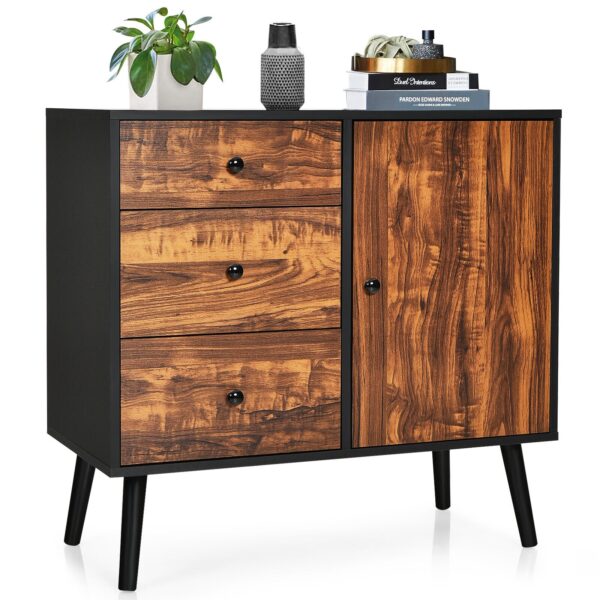 Vintage Storage Cabinet Drawers Adjustable Shelf Wooden Sideboard Cupboard