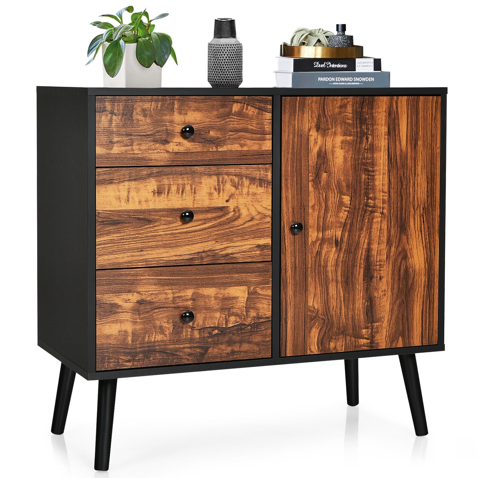 Vintage Storage Cabinet Drawers Adjustable Shelf Wooden Sideboard Cupboard