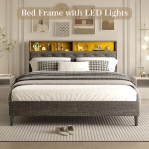 LED Bed Frame with Storage Headboard Double Size Platform Mattress Base Shelf