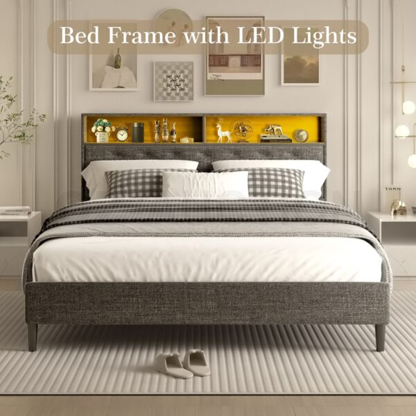 LED Bed Frame with Storage Headboard Double Size Platform Mattress Base Shelf