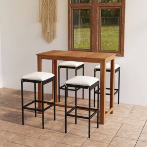 Tidyard 5 Piece Garden Bar Set Acacia Wood Table and 4 Stool Chairs with F5M2