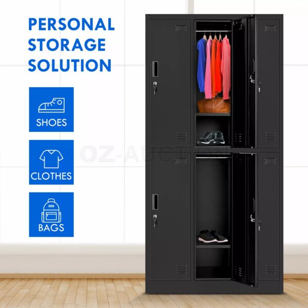 Steel Storage Cabinet 6 Doors Locker Tall Black Heavy Duty Cupboard Furniture - Image 3