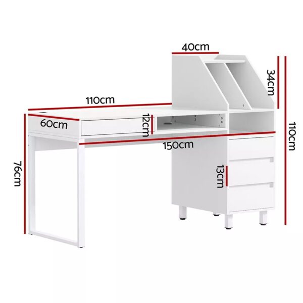 Artiss Computer Desk Office Study Desks Table Drawer Bookshelf Cabinet 150CM - Image 3
