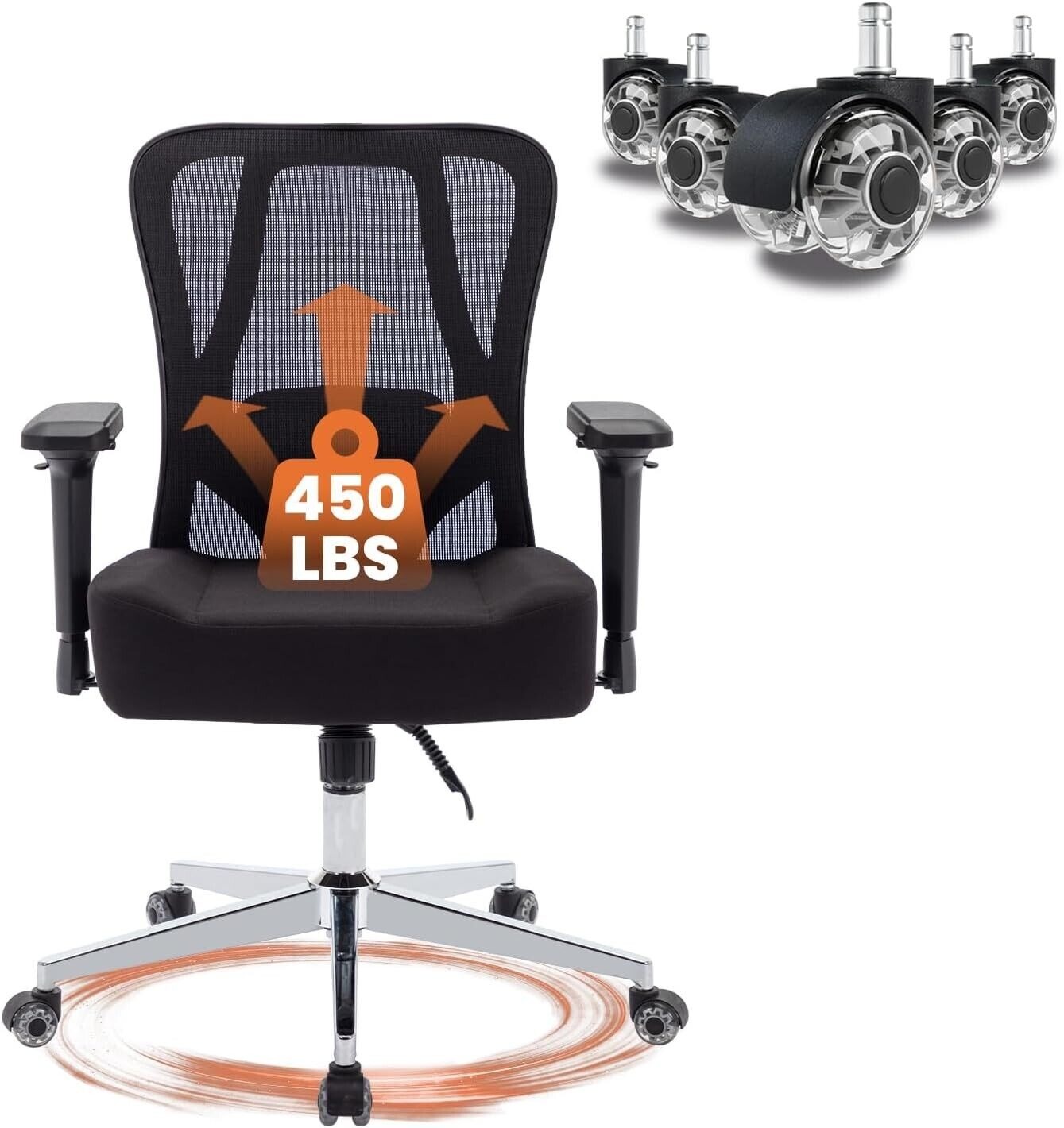 Mesh Office Chair, Ergonomic Desk Chair with 4D Armrests, Adjustable Lumbar Supp