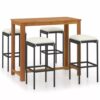 Tidyard 5 Piece Garden Bar Set Acacia Wood Table and 4 Stool Chairs with F5M2 - Image 4