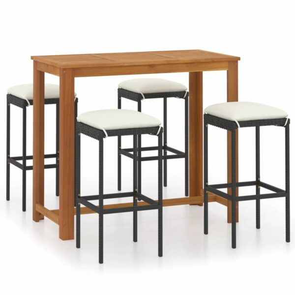 Tidyard 5 Piece Garden Bar Set Acacia Wood Table and 4 Stool Chairs with F5M2 - Image 4