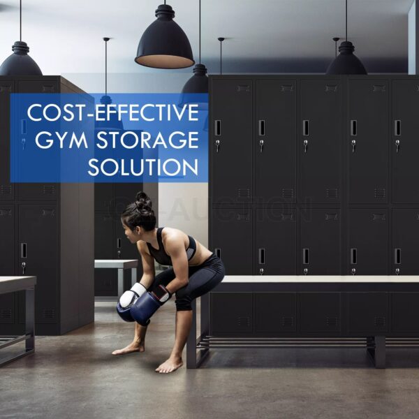 Steel Storage Cabinet 6 Doors Locker Tall Black Heavy Duty Cupboard Furniture - Image 4