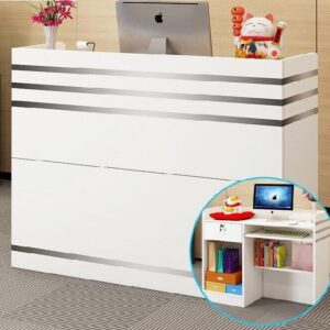 Impressions Reception Desk - Modern Counter with Shelves, White Office Furniture